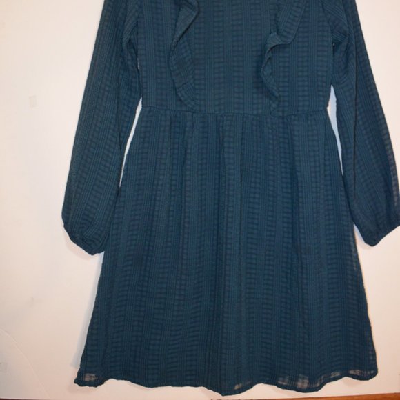 Wonder Nation Girls' Dress Dark Green Lining Ruffles Front Long Sleeves L(10-12) - Picture 2 of 8